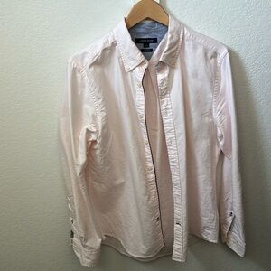 Tommy Hilfiger Men's Size M Long Sleeve Shirt Stretch Custom Fit Pink and White